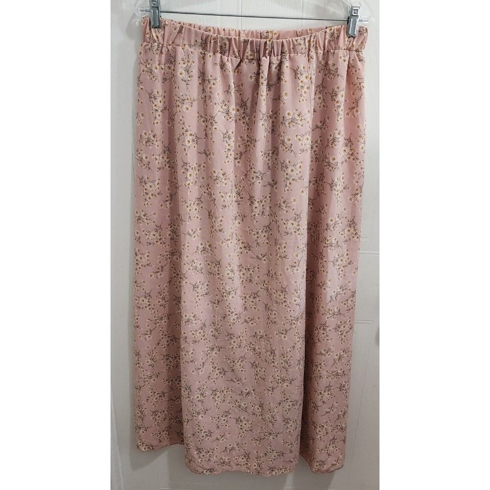 Shein Curve Women's Long Floral Maxi Skirt Faux Wrap Pink Size 2XL Cottagecore